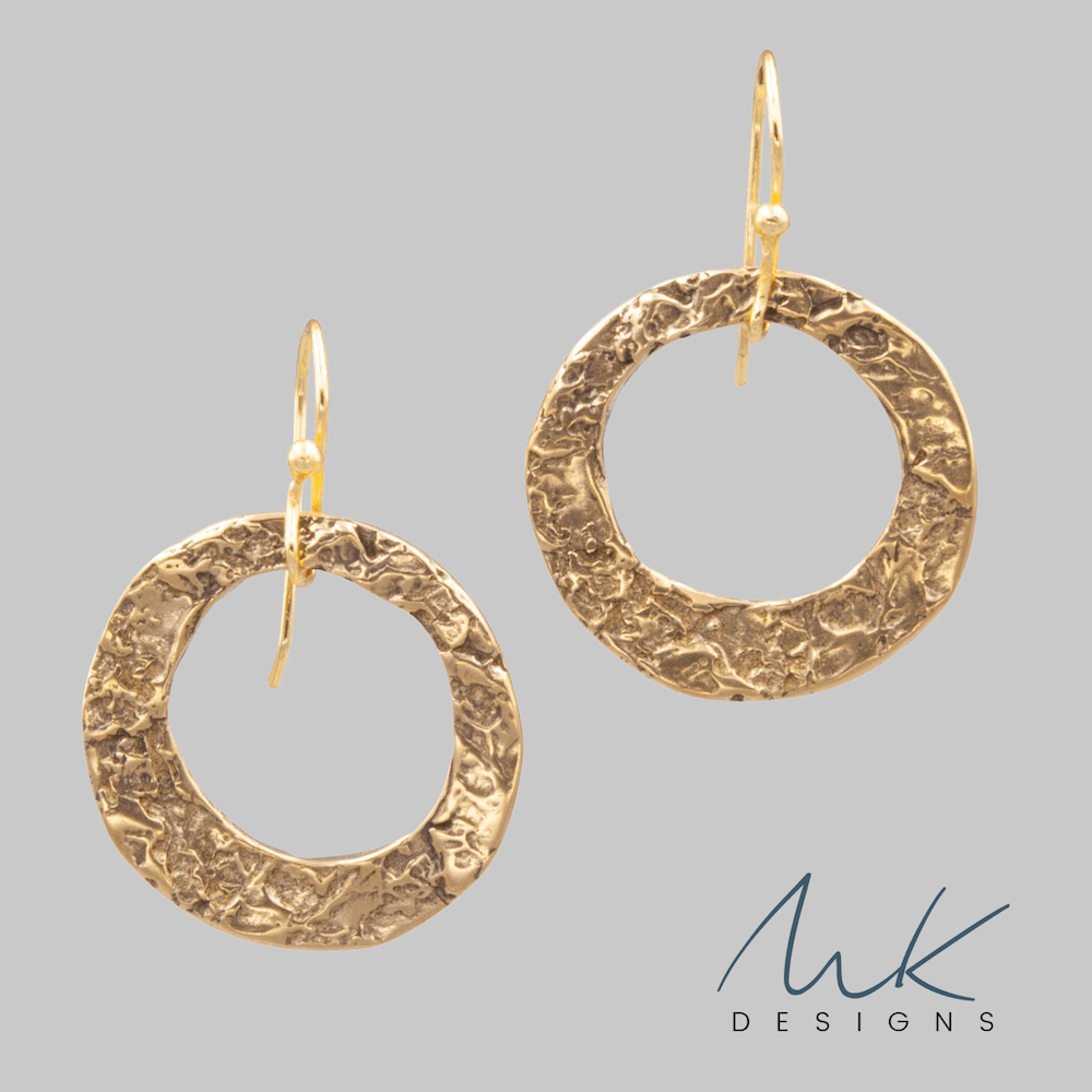 Hammered Dangle Circle Earrings by MK Designs Jewelry