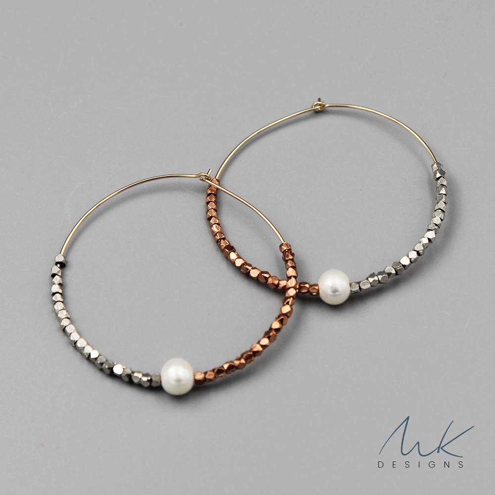 Rose and Silver Metallic Pearl Hoop Earrings MK Designs