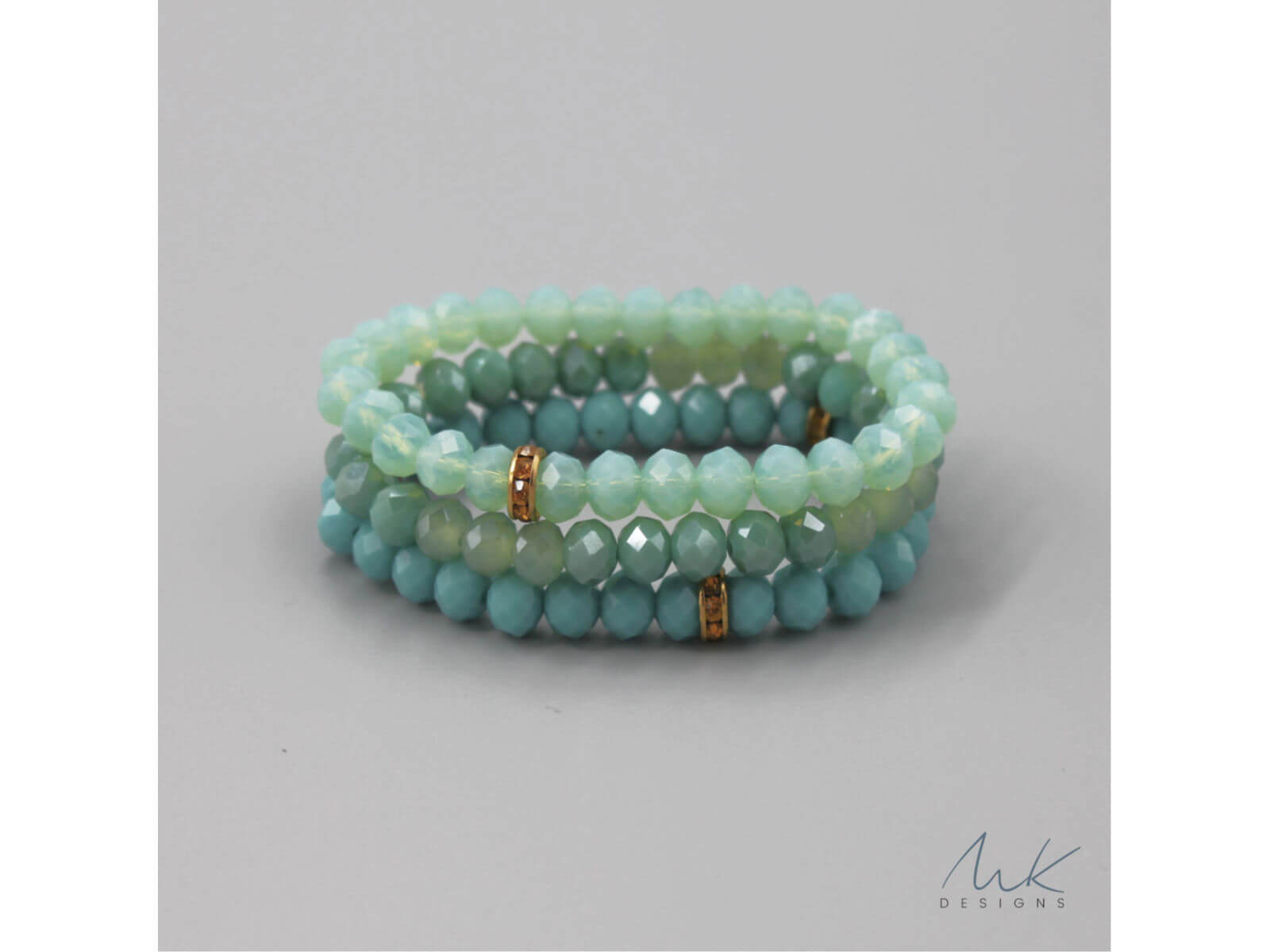 Bright Turquoise and Gold Glass Bead Bracelet MK Designs