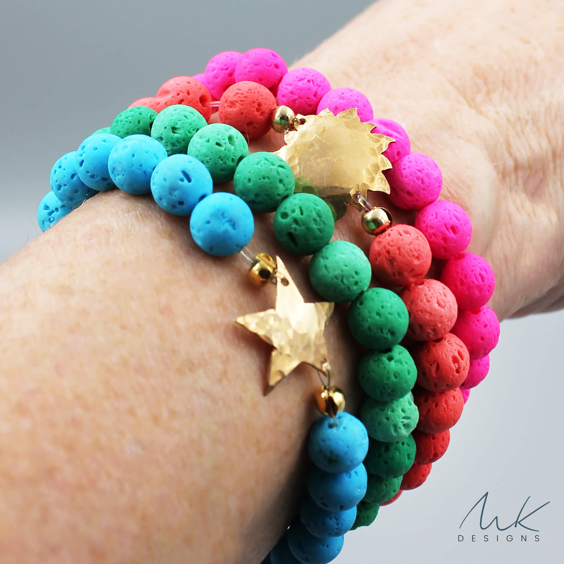 Bronze Sun and Orange Lava Bead Bracelet MK Designs