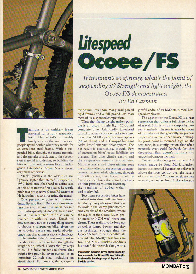 MOMBAT Litespeed Bicycles History