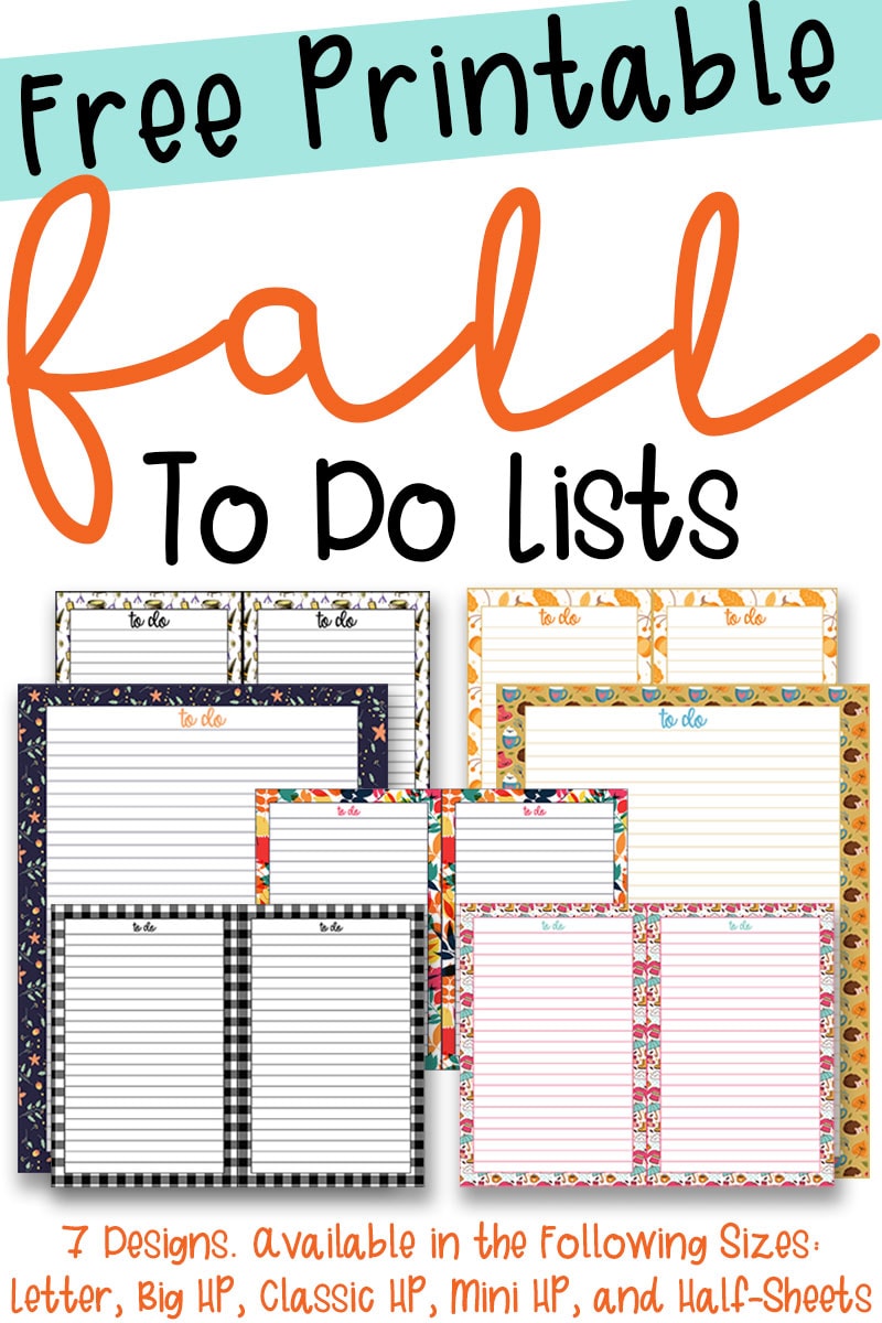 Free Fall To Do Lists 7 Designs Available in Multiple Sizes
