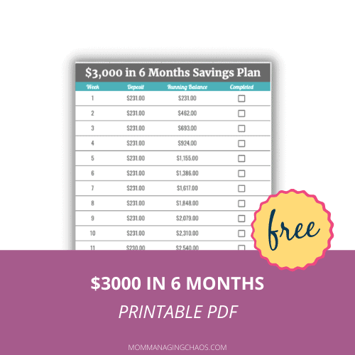 Save $3000 in 6 months printable