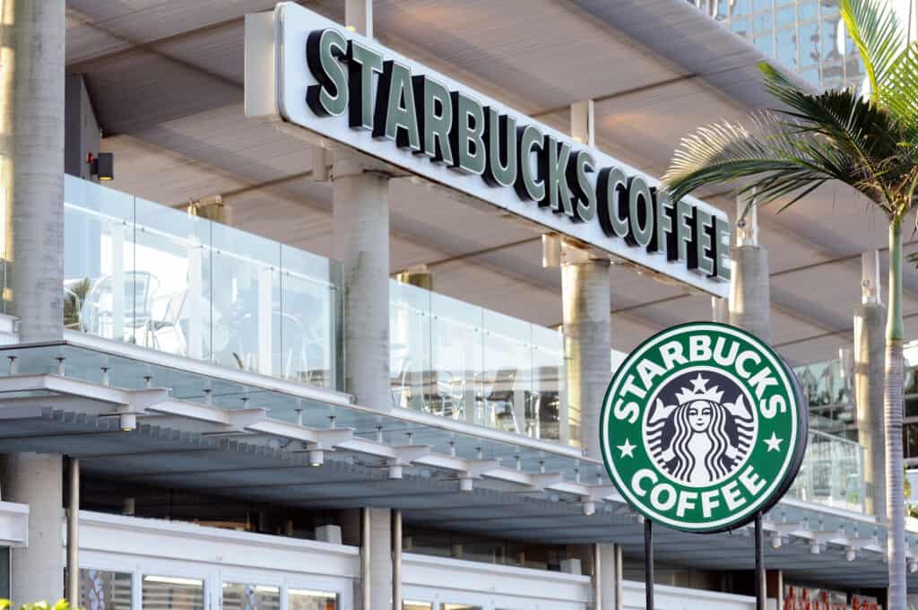 Starbucks Coffee sign in Avenue Of Stars, Hong Kong