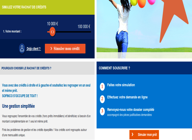 Simulation de rachat de crédit Sofinco (aide et tutoriel gratuit en ligne)