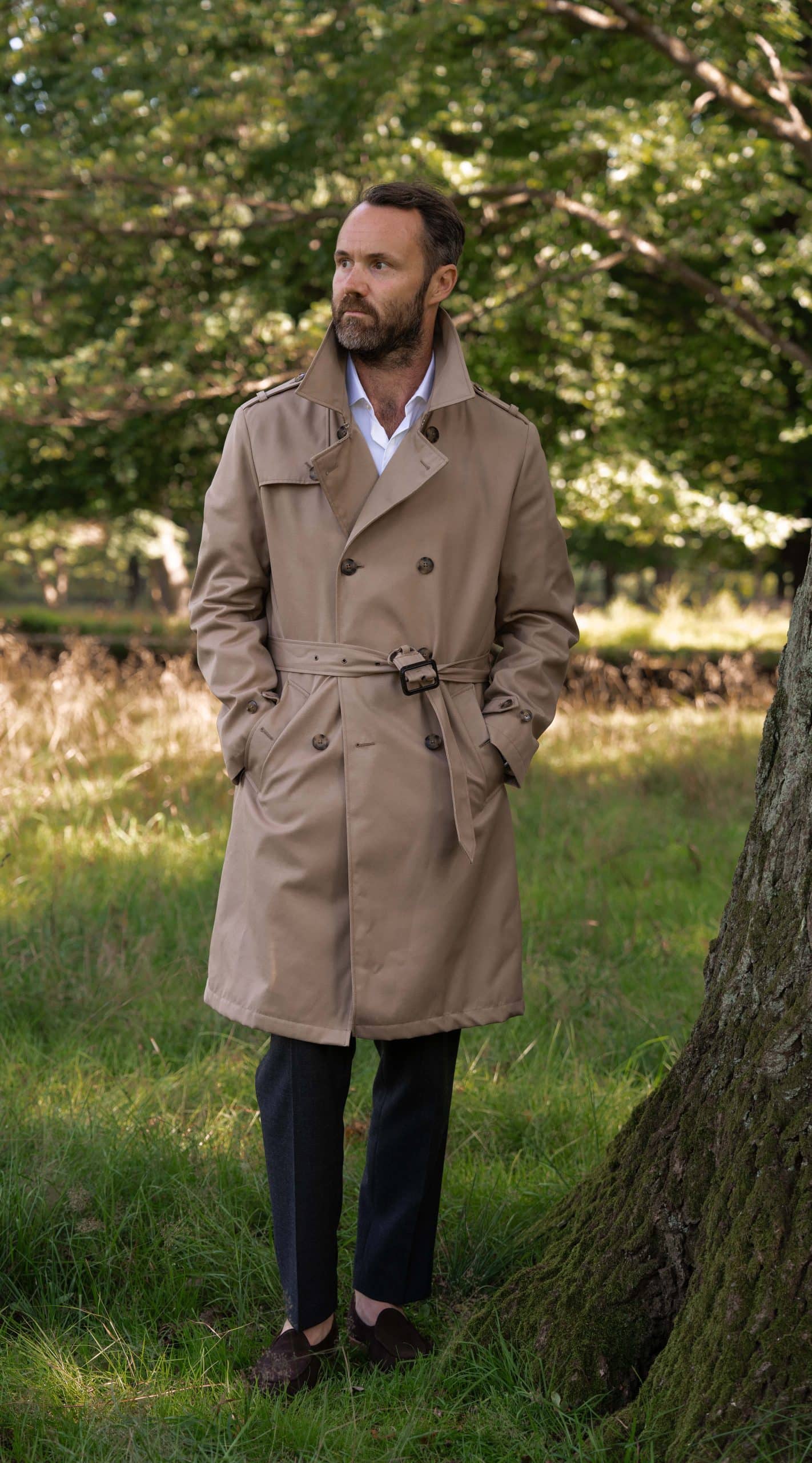 Men's Trench Coat Beige Twill Rain Repellent Trench Coat Mond