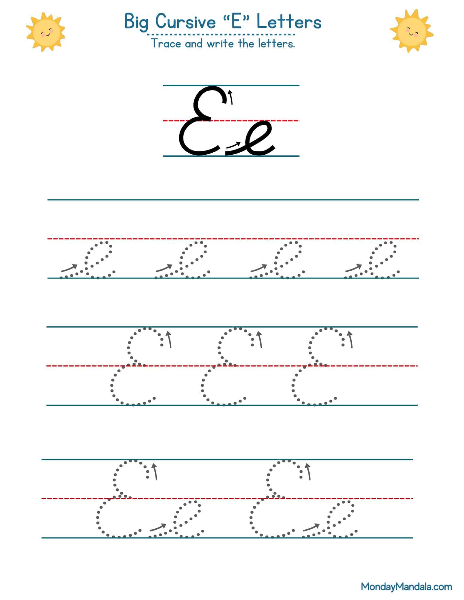 10 Cursive E Worksheets (Free Letter Writing Printables)