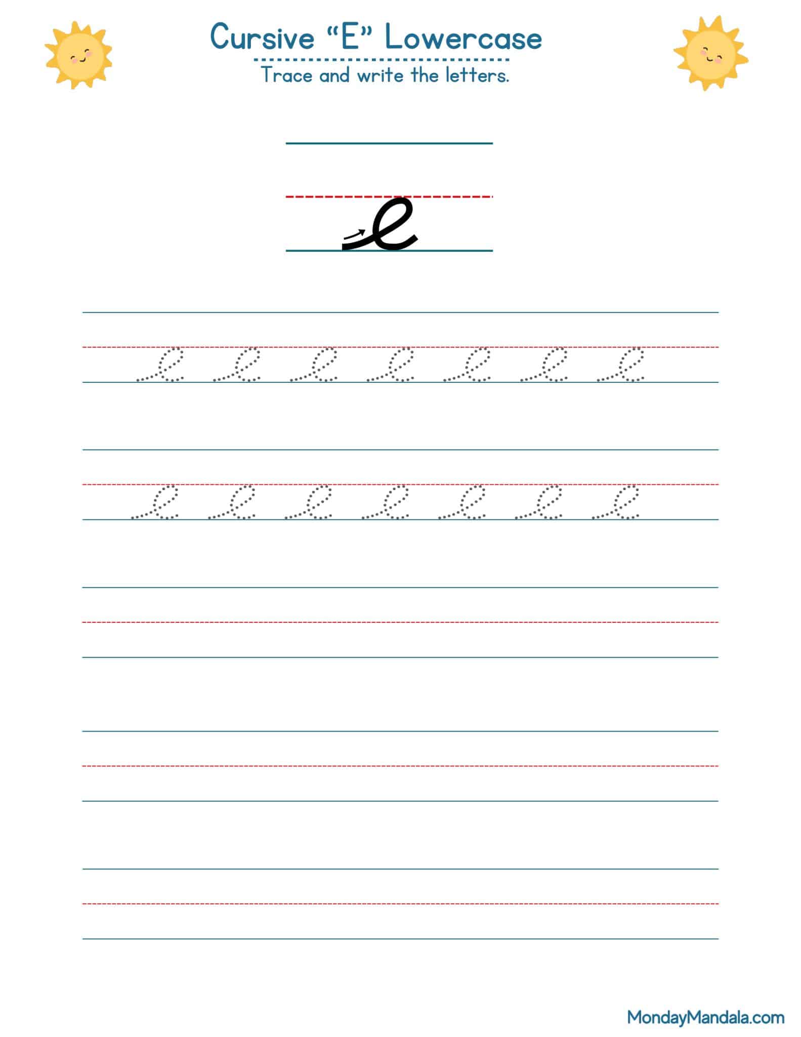10 Cursive E Worksheets (Free Letter Writing Printables)