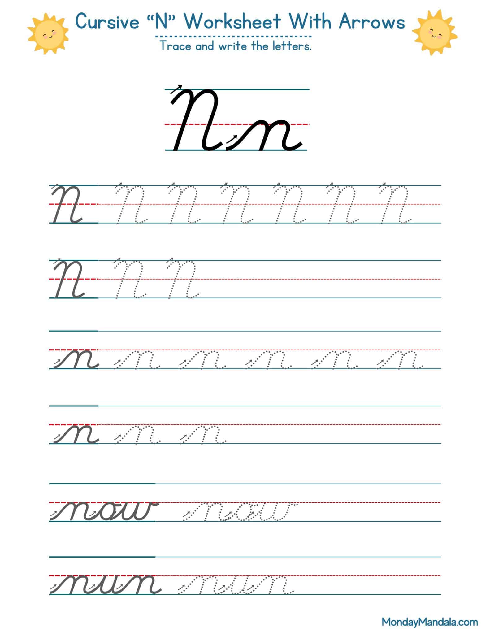 10 Cursive N Worksheets (Free Letter Writing Printables)
