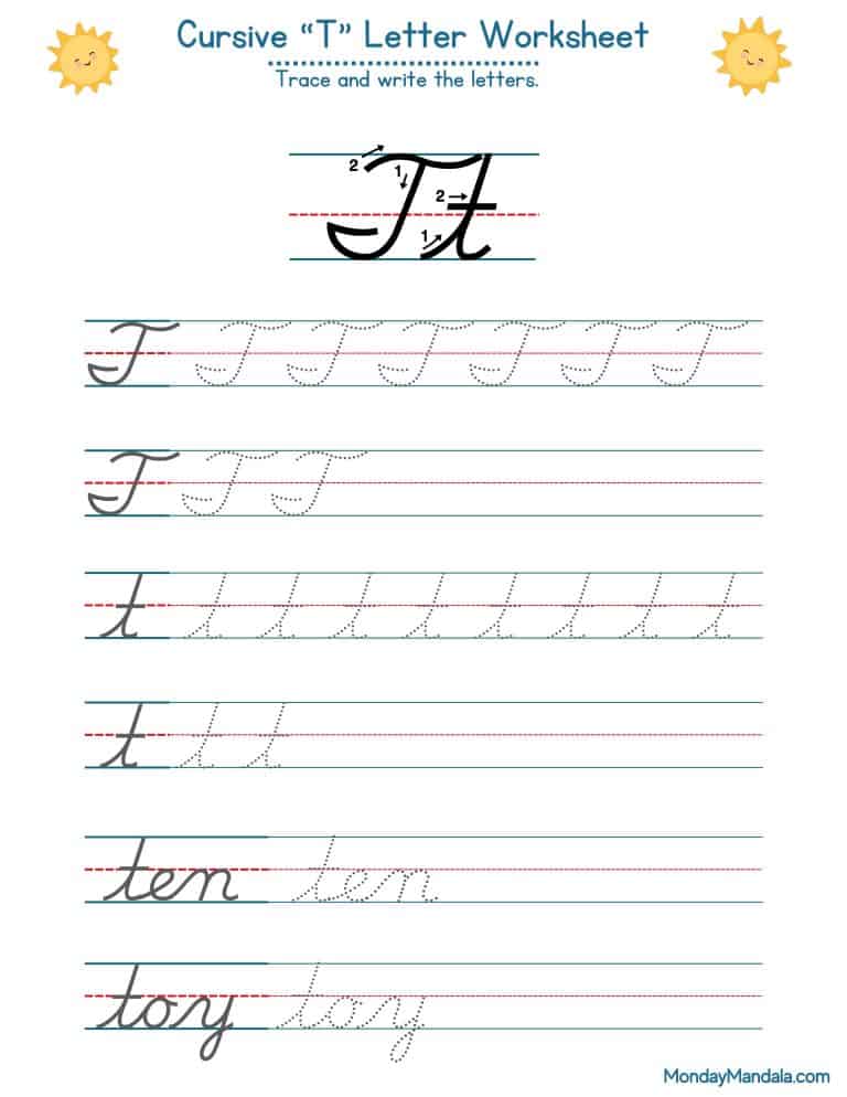 10 Cursive T Worksheets (Free Letter Writing Printables)