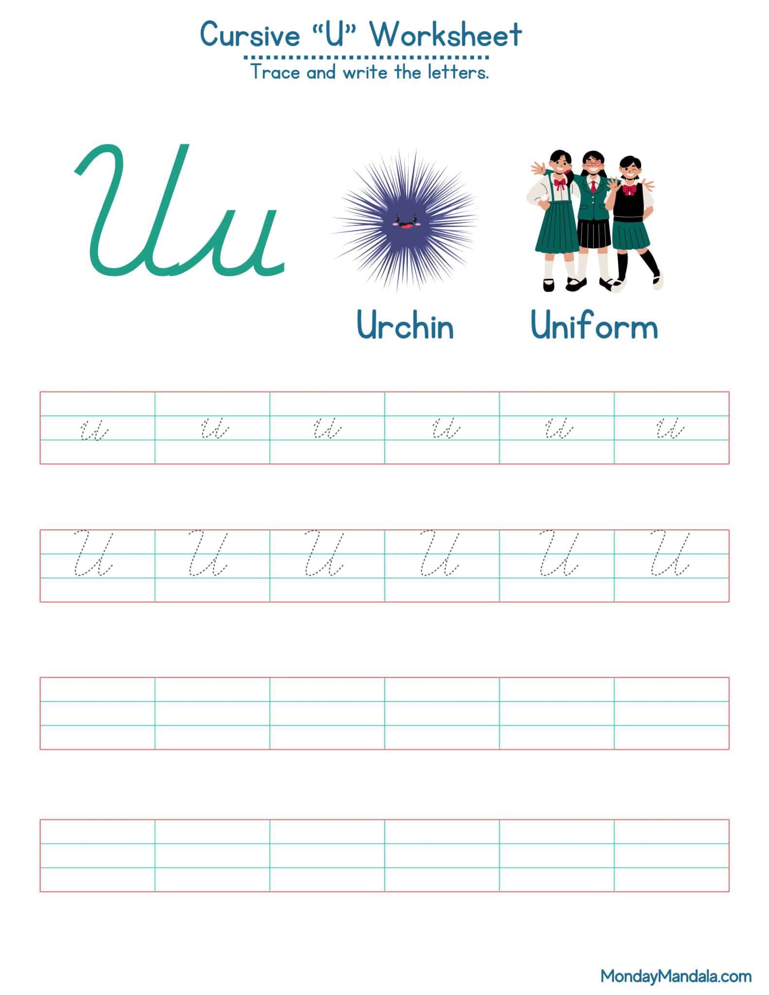 10 Cursive U Worksheets (Free Letter Writing Printables)