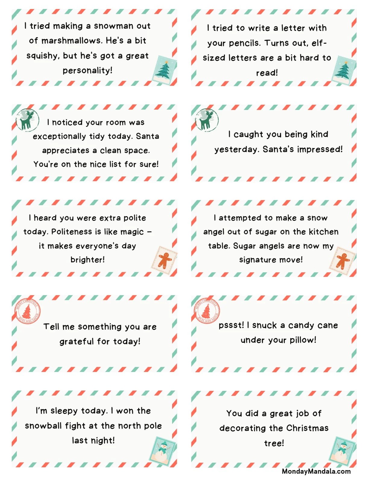 12 Elf On The Shelf Notes (Free PDF Printables)