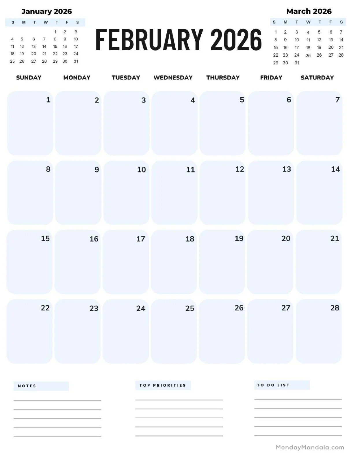 February 2026 Calendar With US Holidays Printable PDF S Free