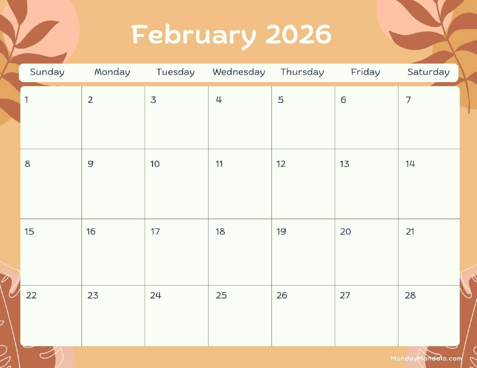 Editable Calendar February 2026 Free Printable Calendar