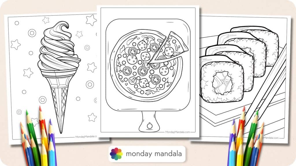 30 Food Coloring Pages (Free PDF Printables)