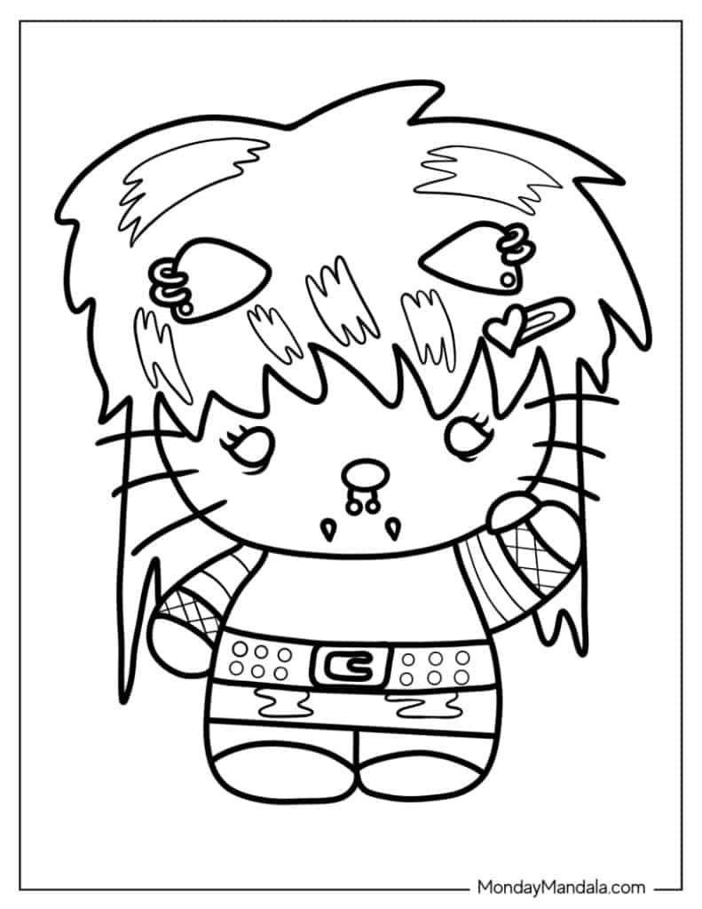 Goth Hello Kitty Coloring Pages