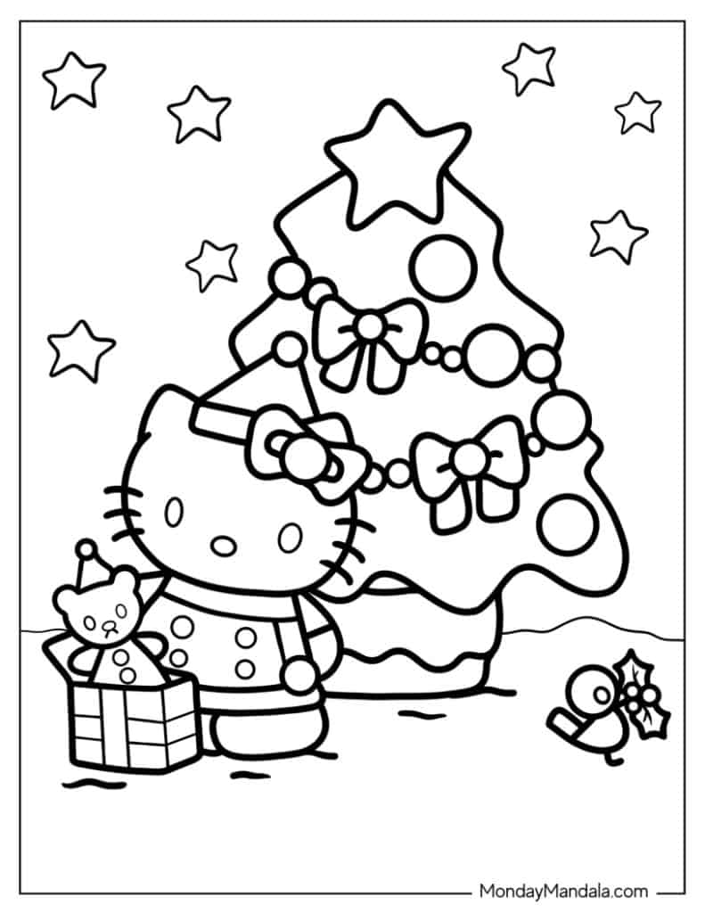 Printable Hello Kitty Christmas Coloring Pages