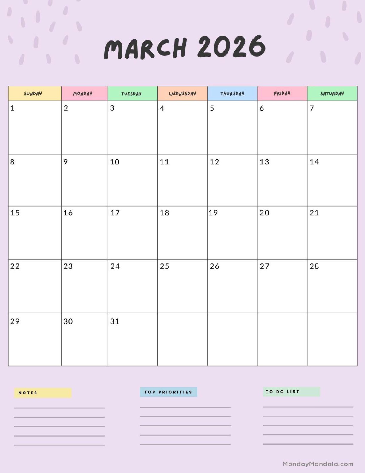 March 2026 Calendars (Free PDF Printables)