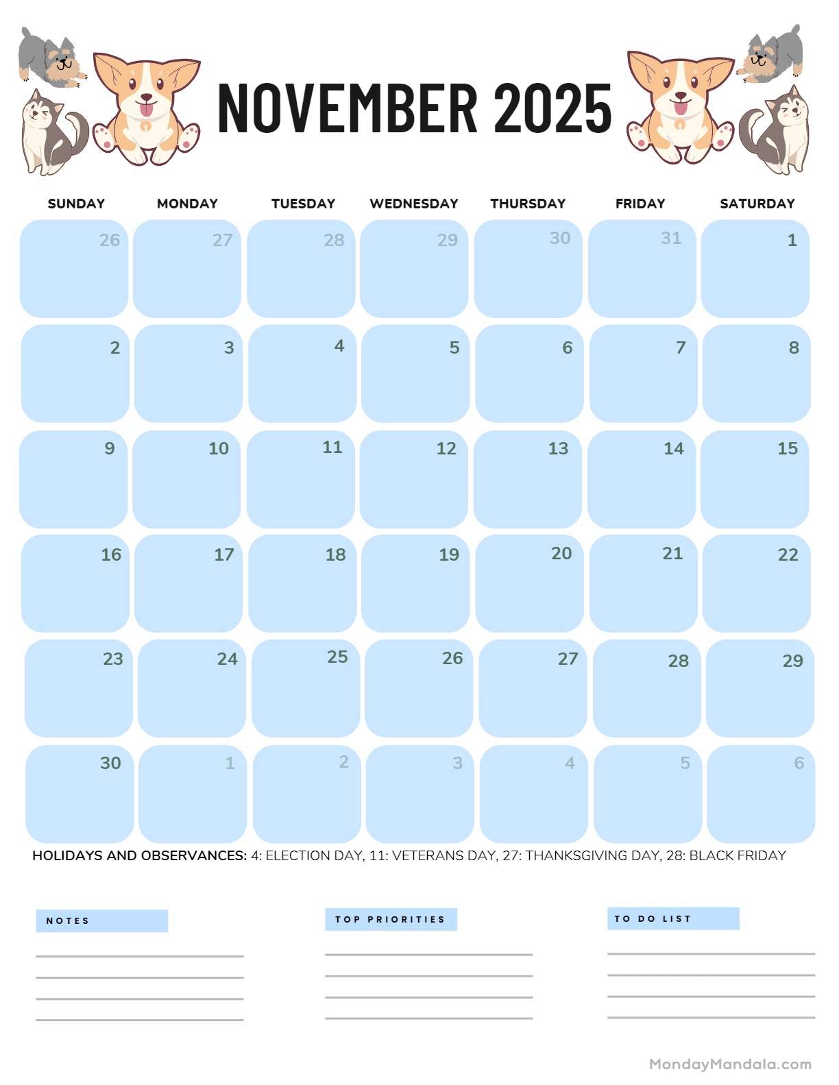 Calendar Month November 2025 Printable - Stella C Wolverton