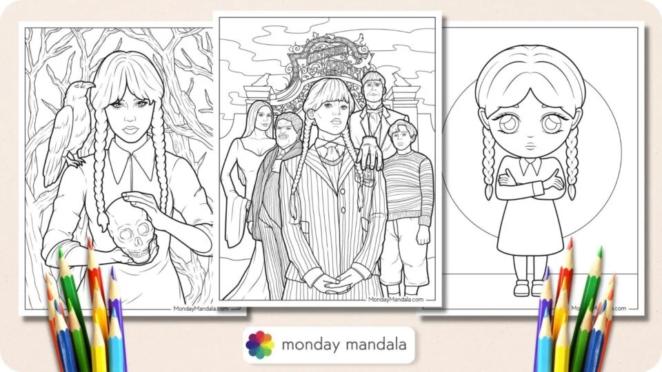20 Wednesday Coloring Pages (Free PDF Printables)