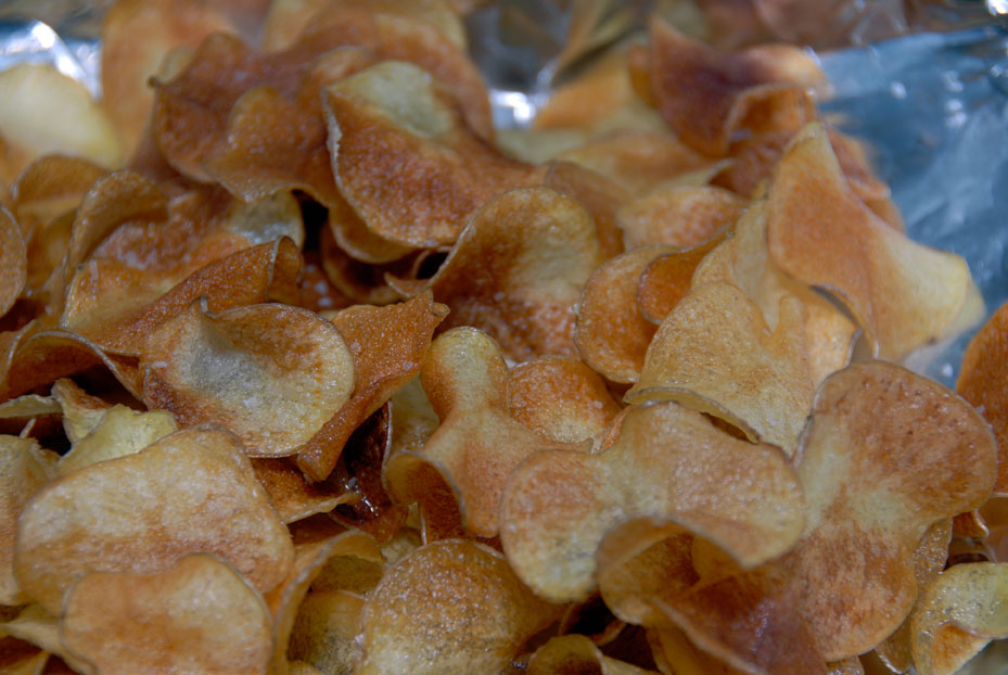 BLUE CHEESE BURGERS, DAIKON RADISH SALAD AND HOME MADE POTATO CHIPS ON