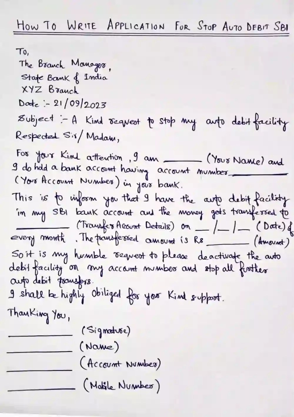 How to write an Application for Stop Auto Debit