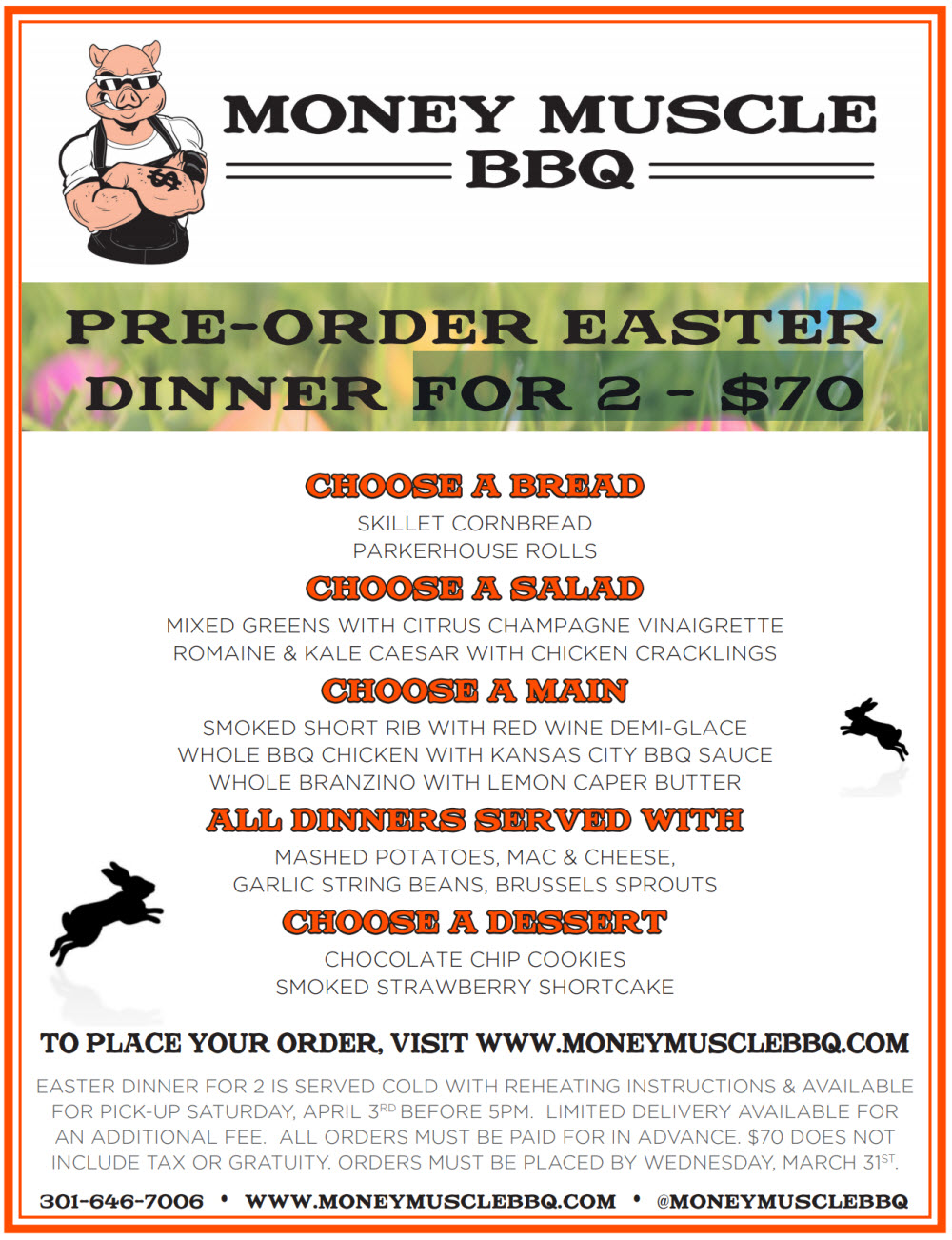 PreOrder Easter Dinner for 2 70 Money Muscle BBQ Silver Spring