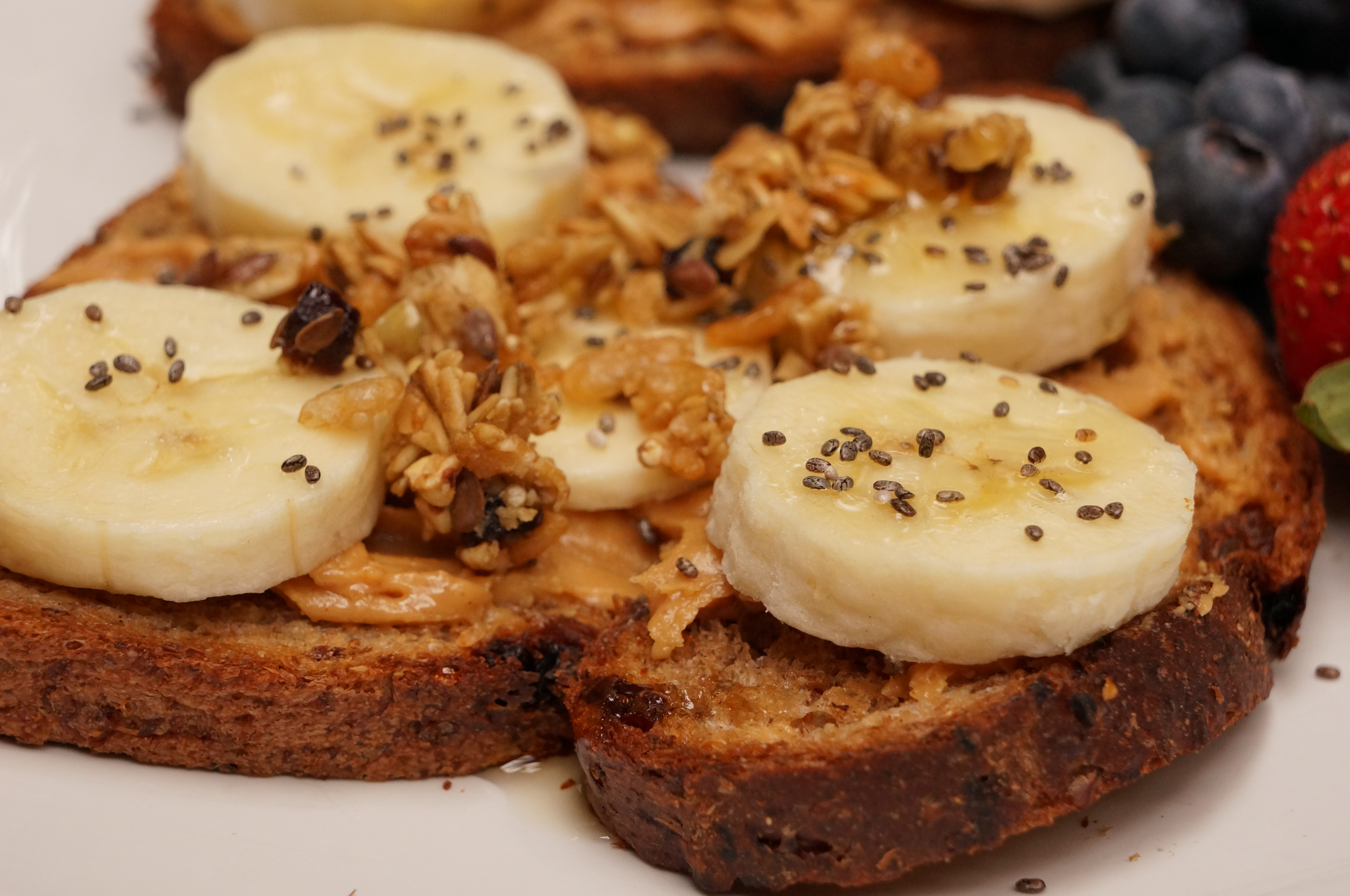 Ezekiel Toast with Sunflower Seed Butter, Banana, and Chia Seeds