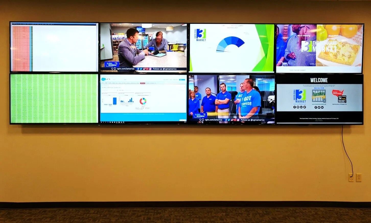 Monitors AnyWhere Three Square Market installs video walls and