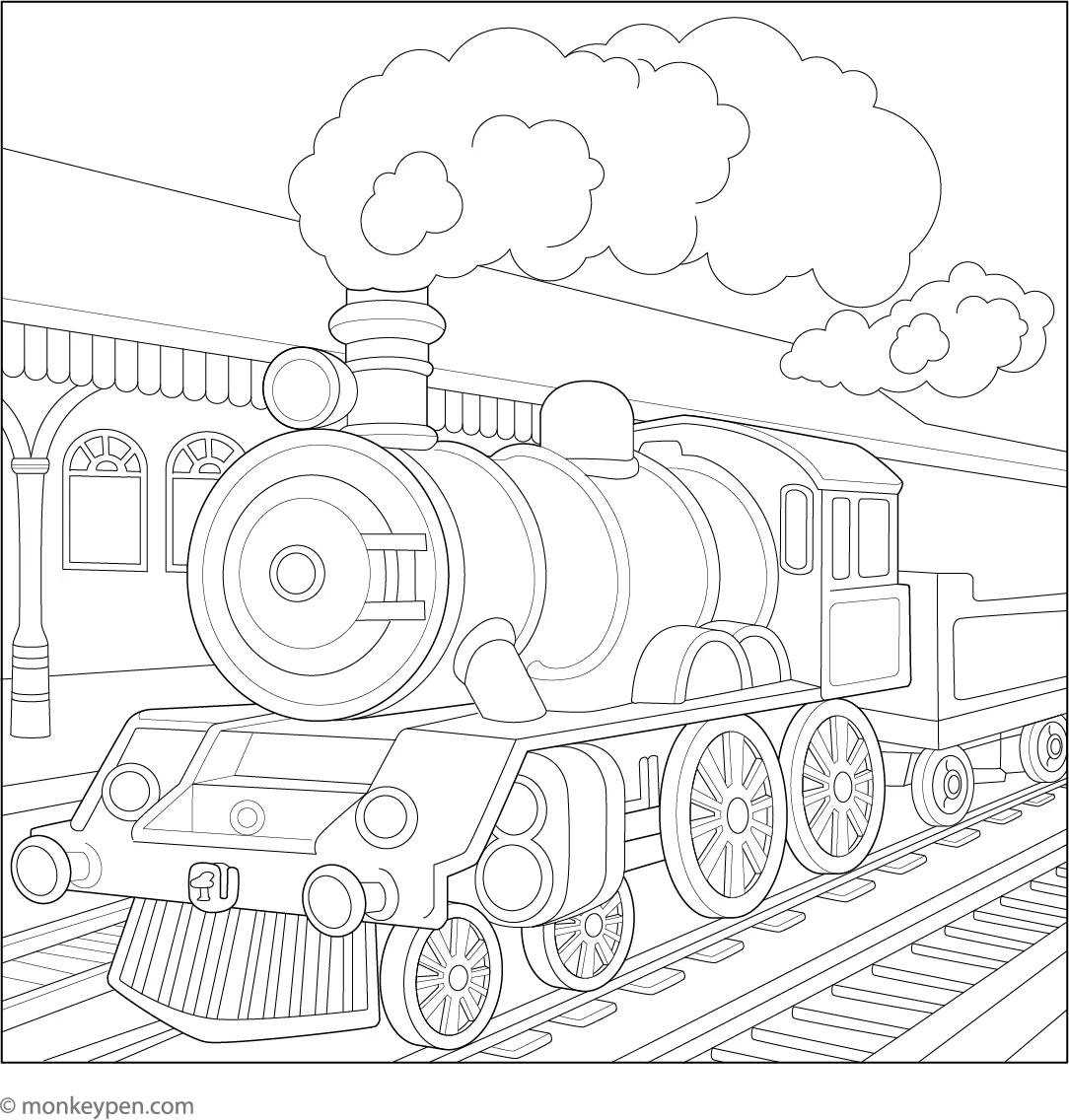 Steam Train Free Coloring Page
