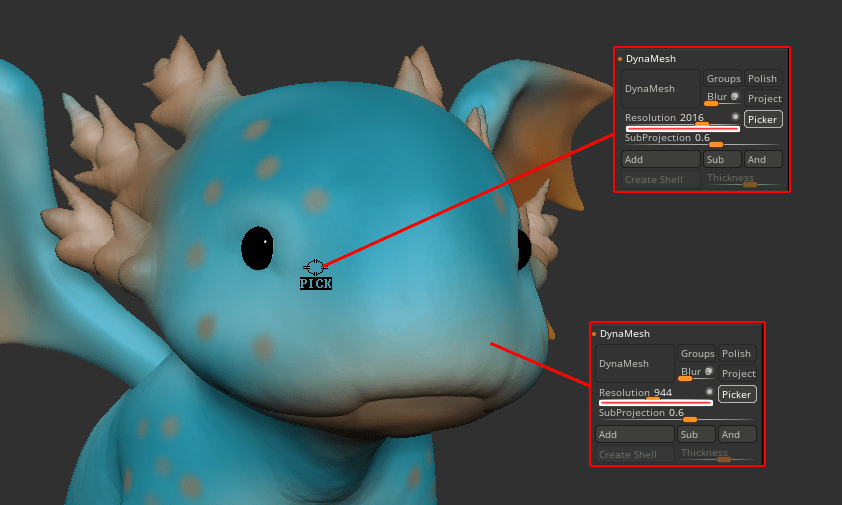【ZBrush】Dynameshの解像度をピックする!DynaMesh Resolution Picker(解像度ピッカー) らくがき
