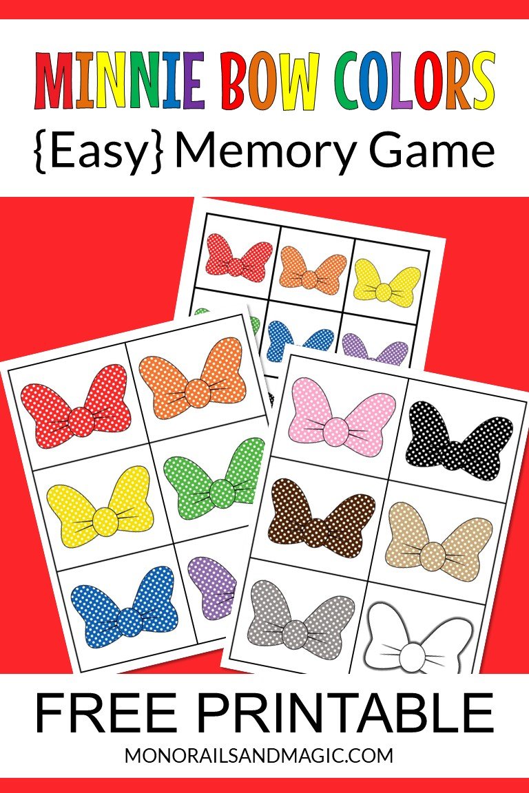 Minnie Bow Colors Memory Game Free Printable Monorails and Magic