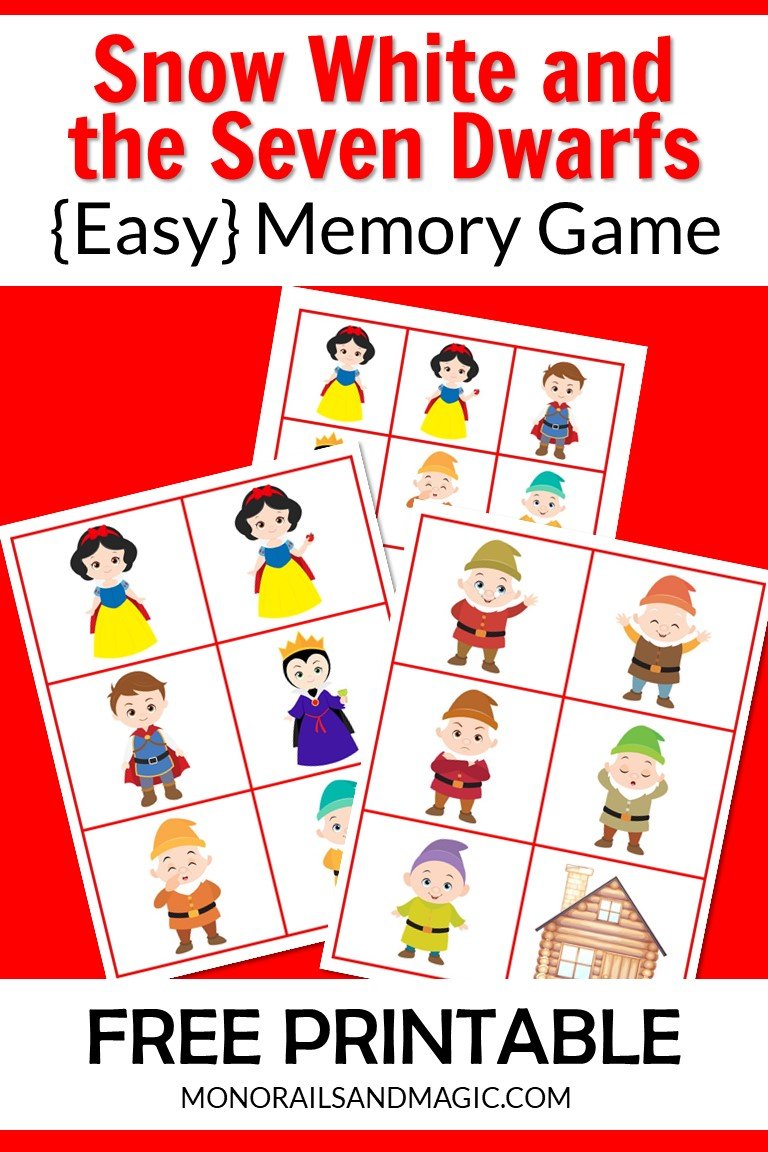 Snow White and the Seven Dwarfs Memory Game Free Printable