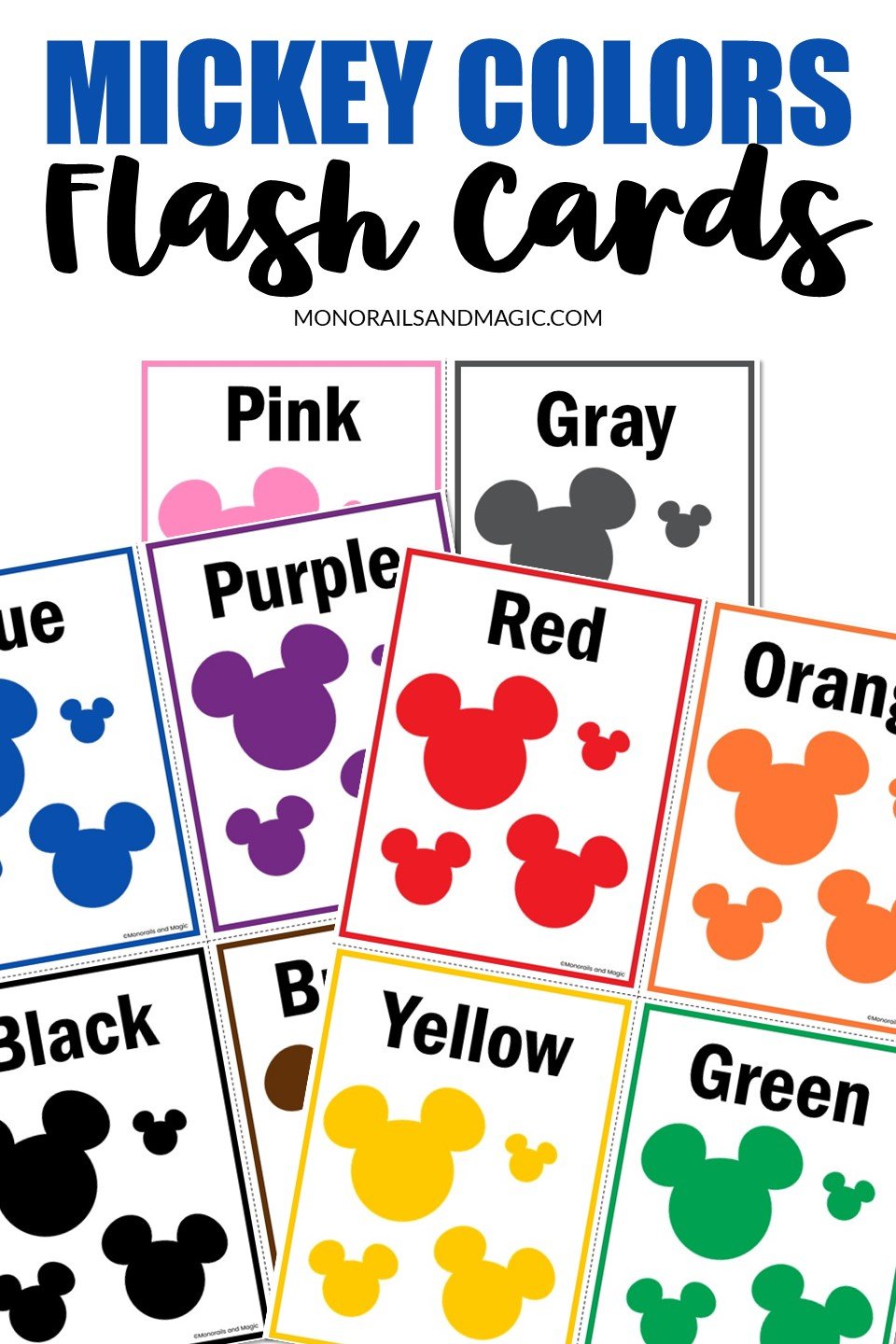 Mickey Colors Flash Cards Free Printable Monorails and Magic