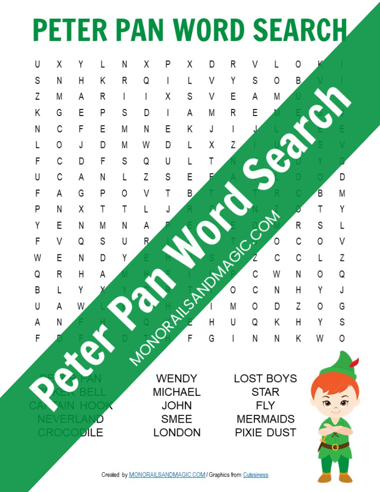 Peter Pan Word Search Free Printable Monorails and Magic
