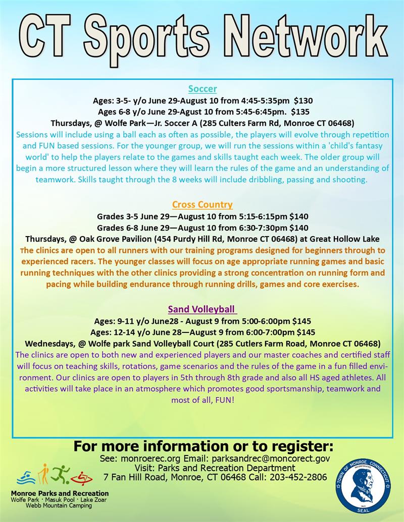 Monroe Parks and Recreation Department CT Sports Network Summer Classes