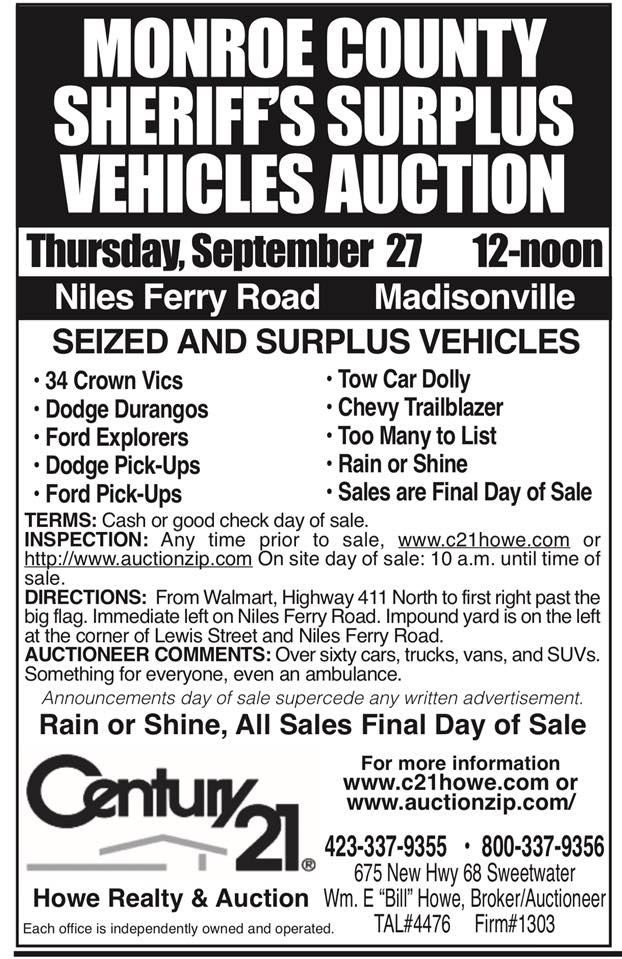 Sheriff’s Surplus Vehicles Auction Monroe County Tennessee Sheriff's