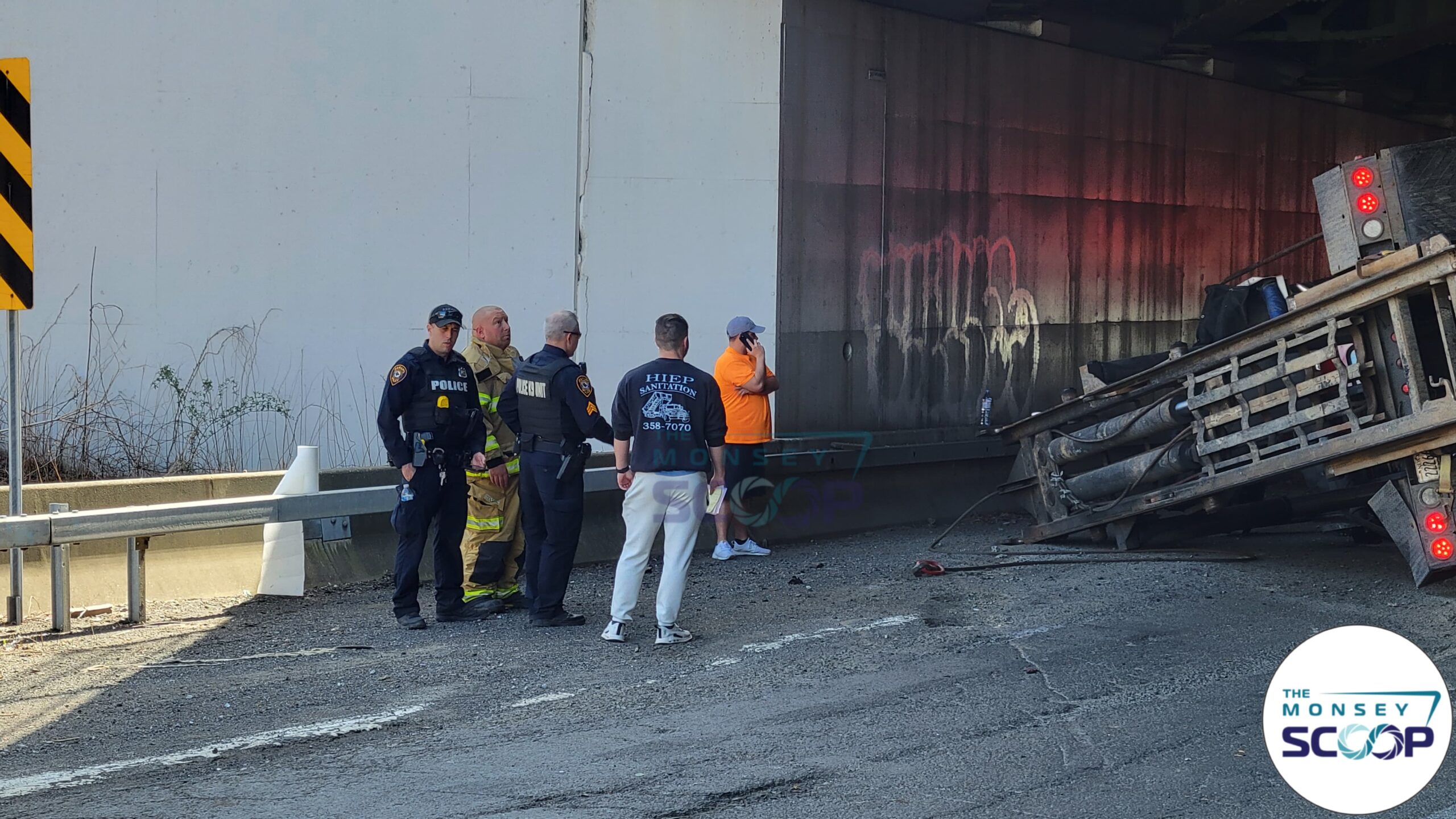 Dump Truck Overturns on Route 17 in Hillburn After Striking Overpass