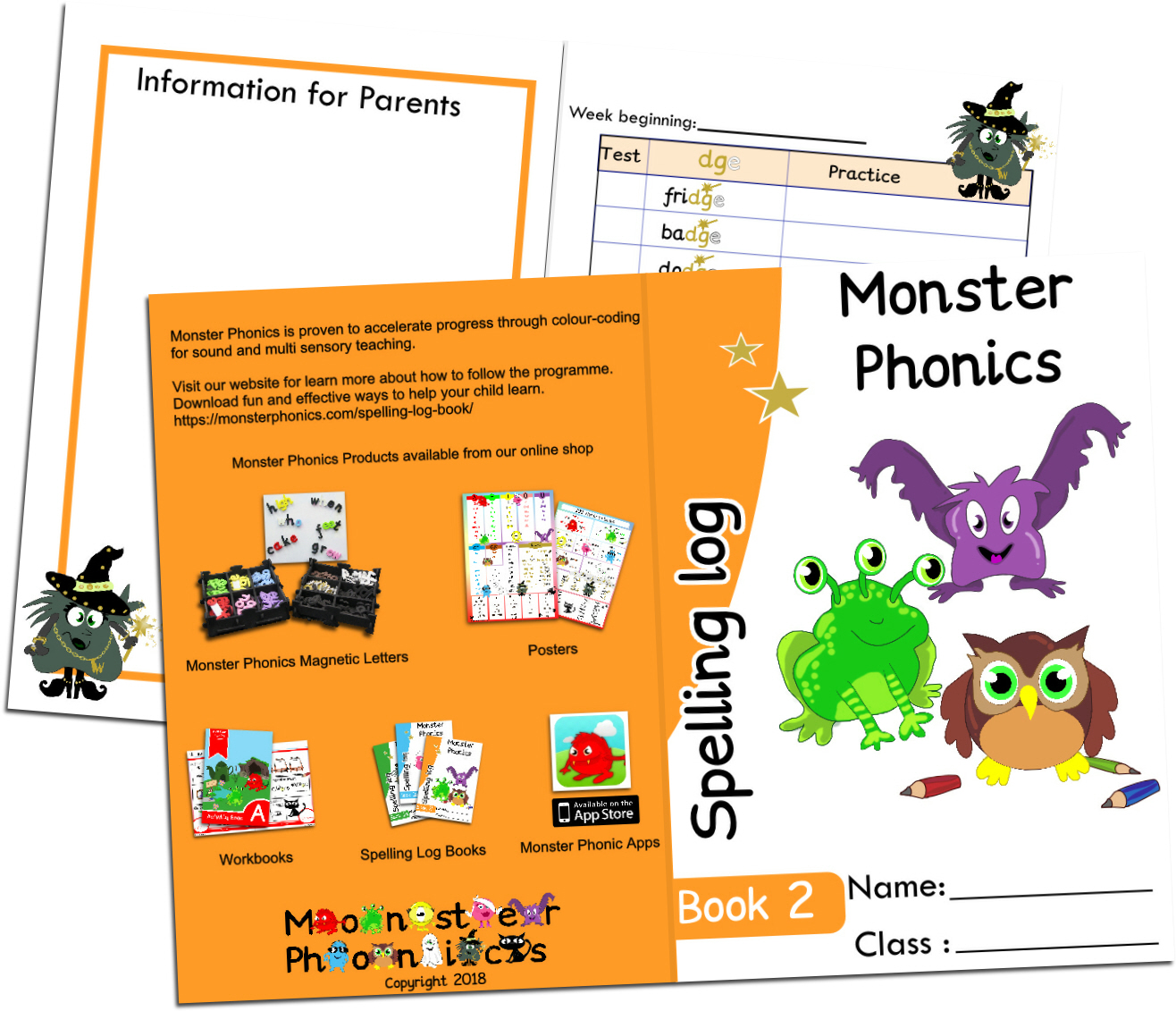 Set Of Spelling Log Books 1A, 1B, 2A And 2B Monster Phonics