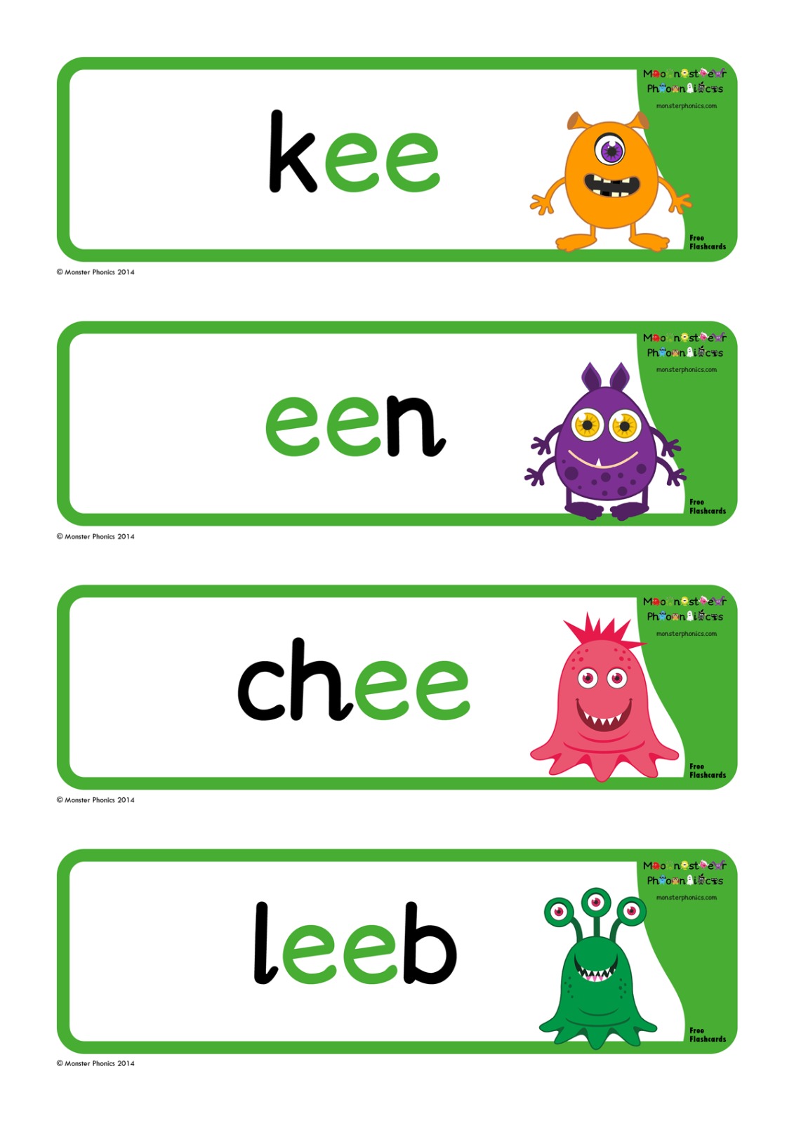 Nonsense EE Words Free Flashcards Monster Phonics