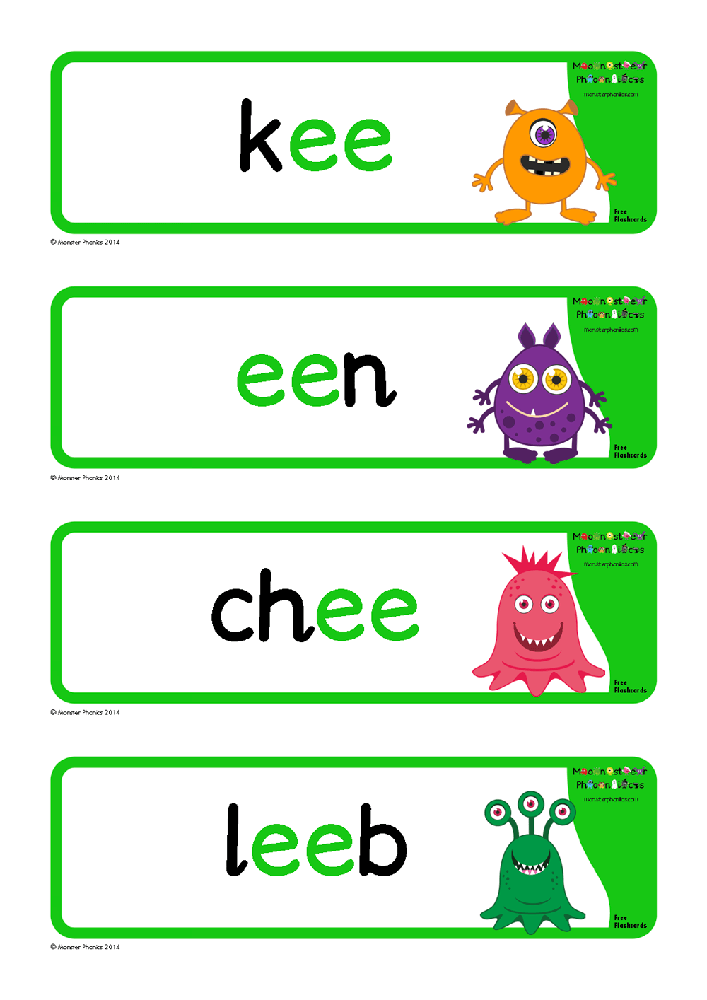Free Flashcards Monster Phonics