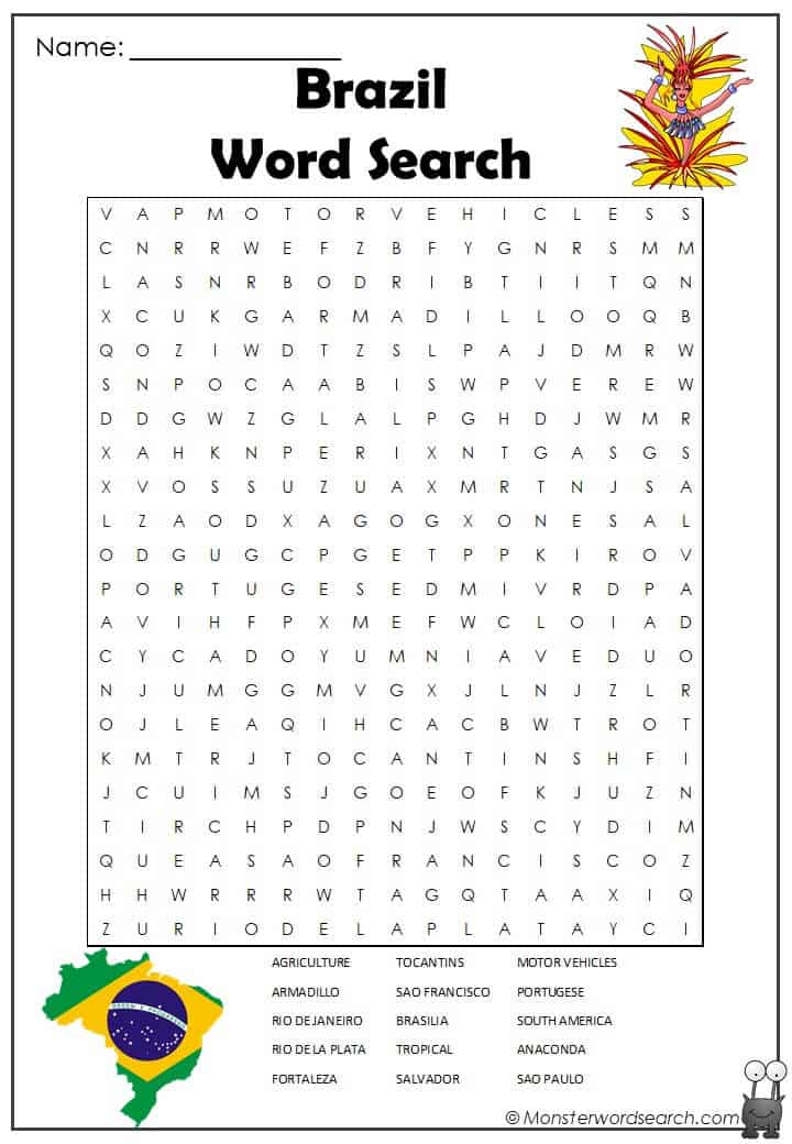 Brazil Word Search Monster Word Search