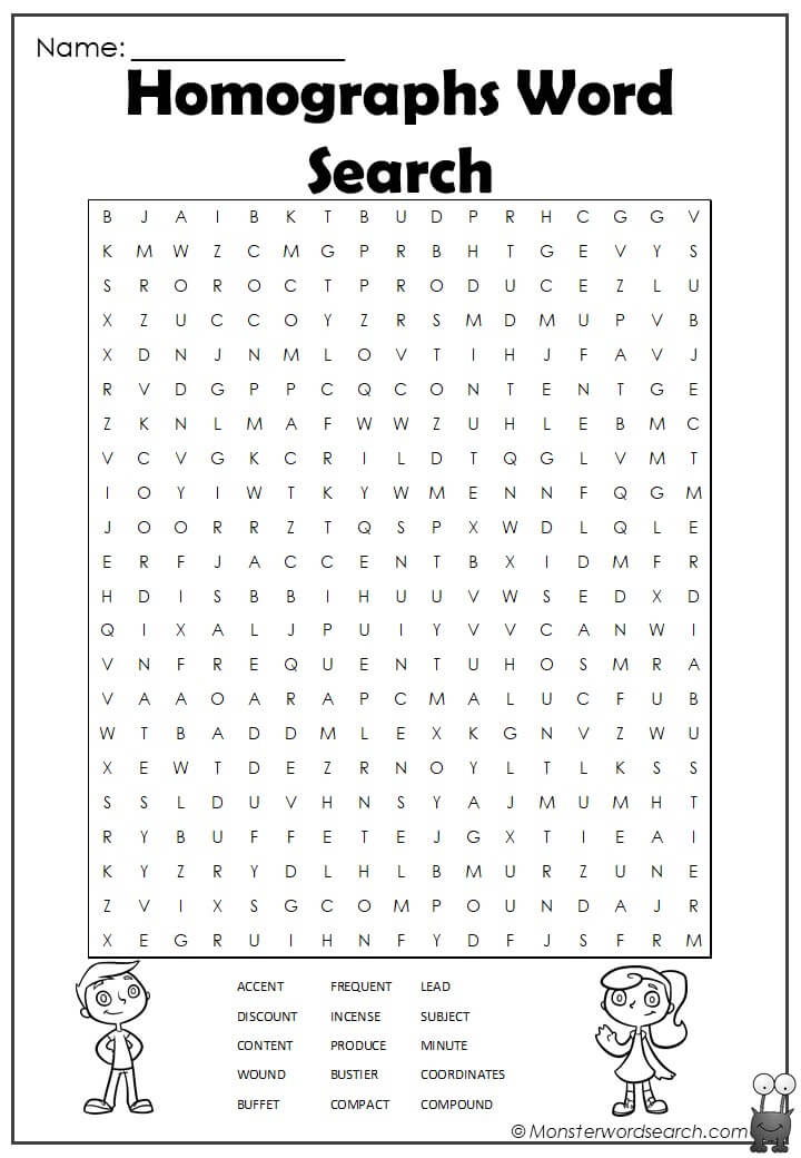 Homographs Word Search Monster Word Search