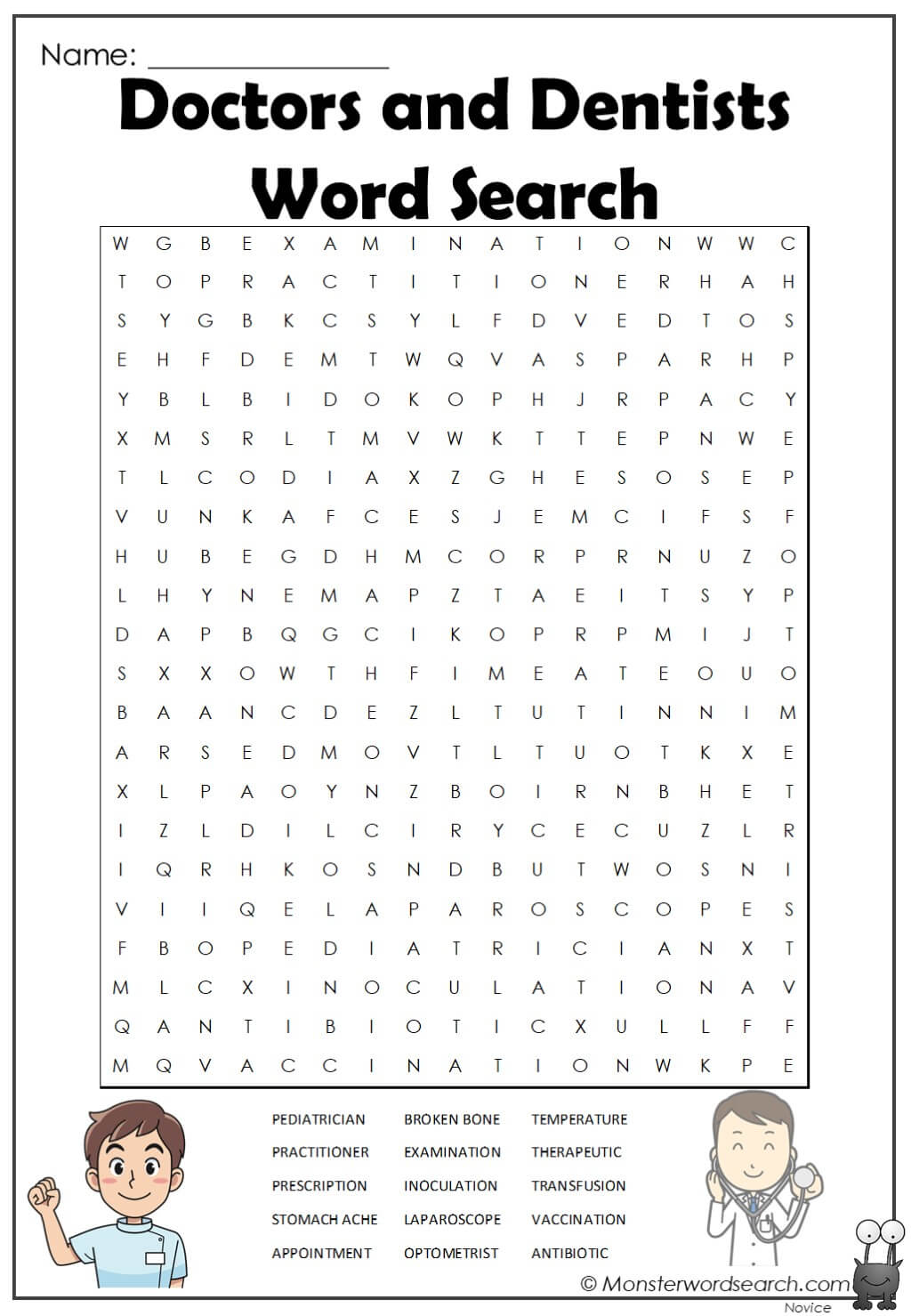 Doctors and Dentists Word Search