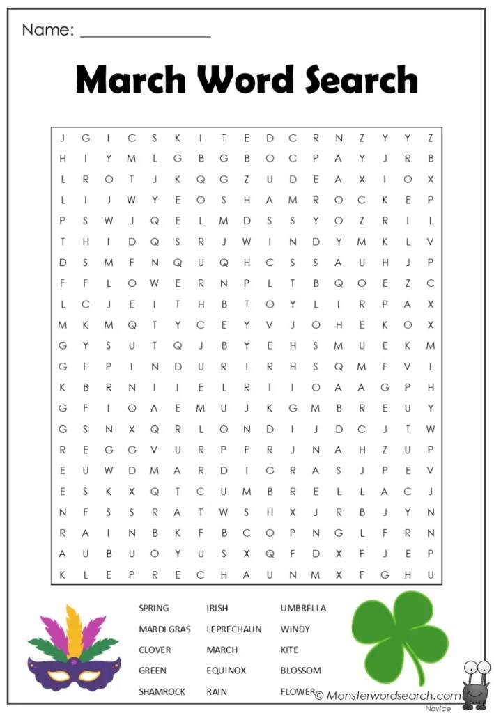March word search Monster Word Search March word search Monster Word Search