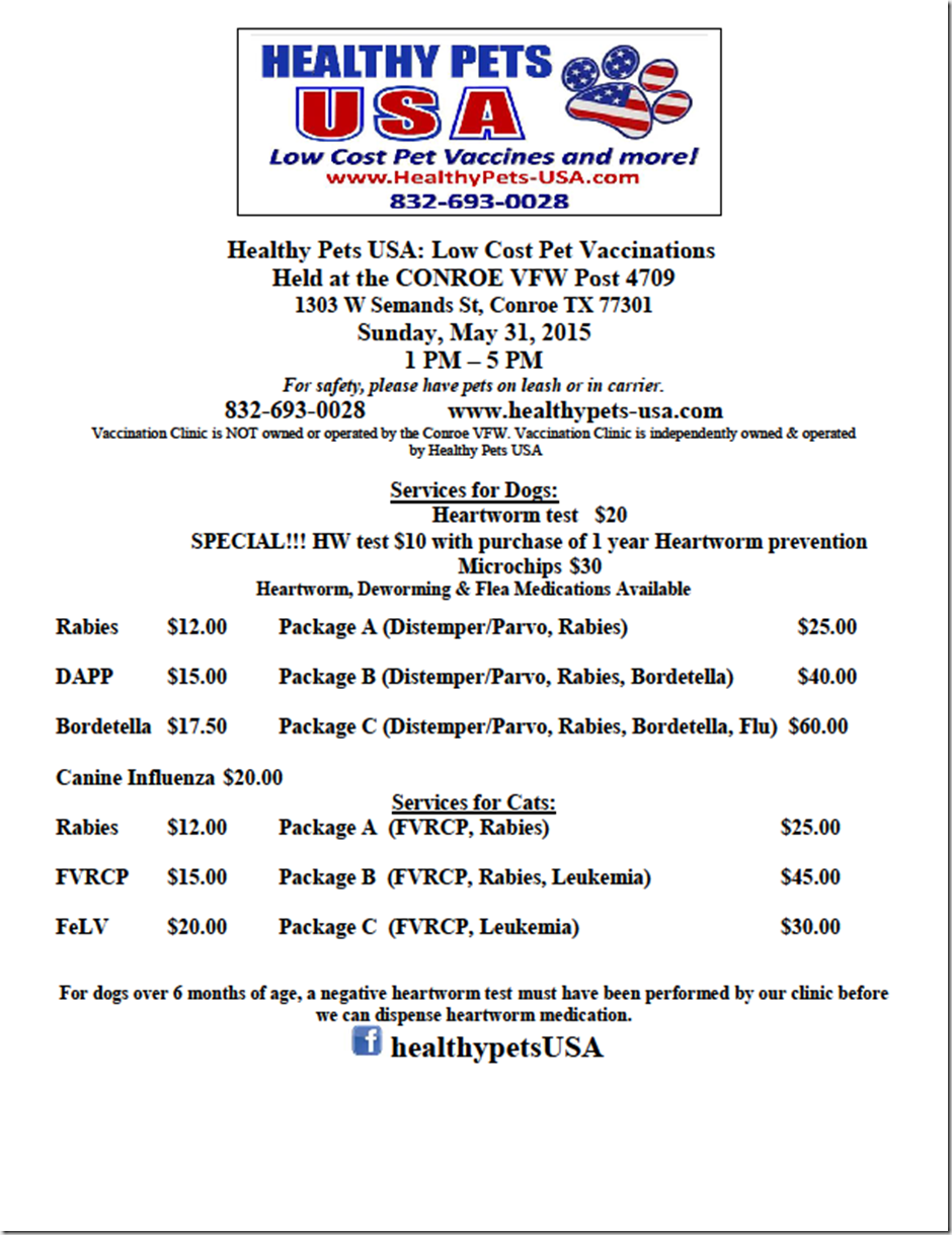 LOW COST PET CLINIC SUNDAY IN CONROE Montgomery County Police Reporter