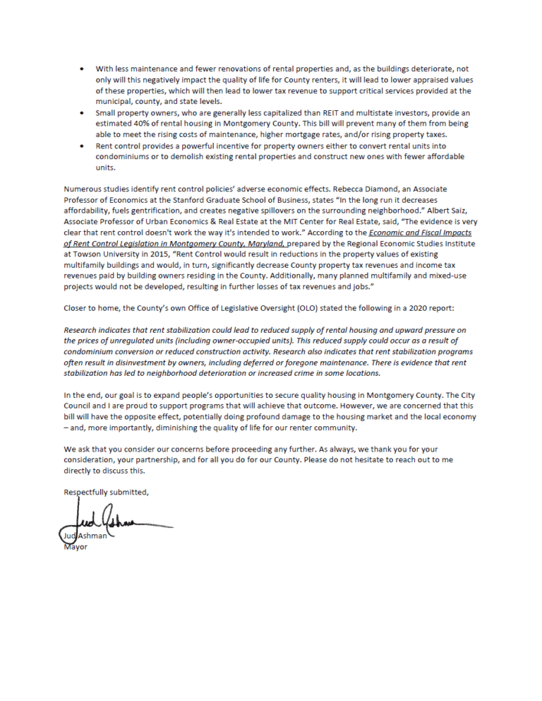Gaithersburg to Council No on Rent Control Montgomery Perspective