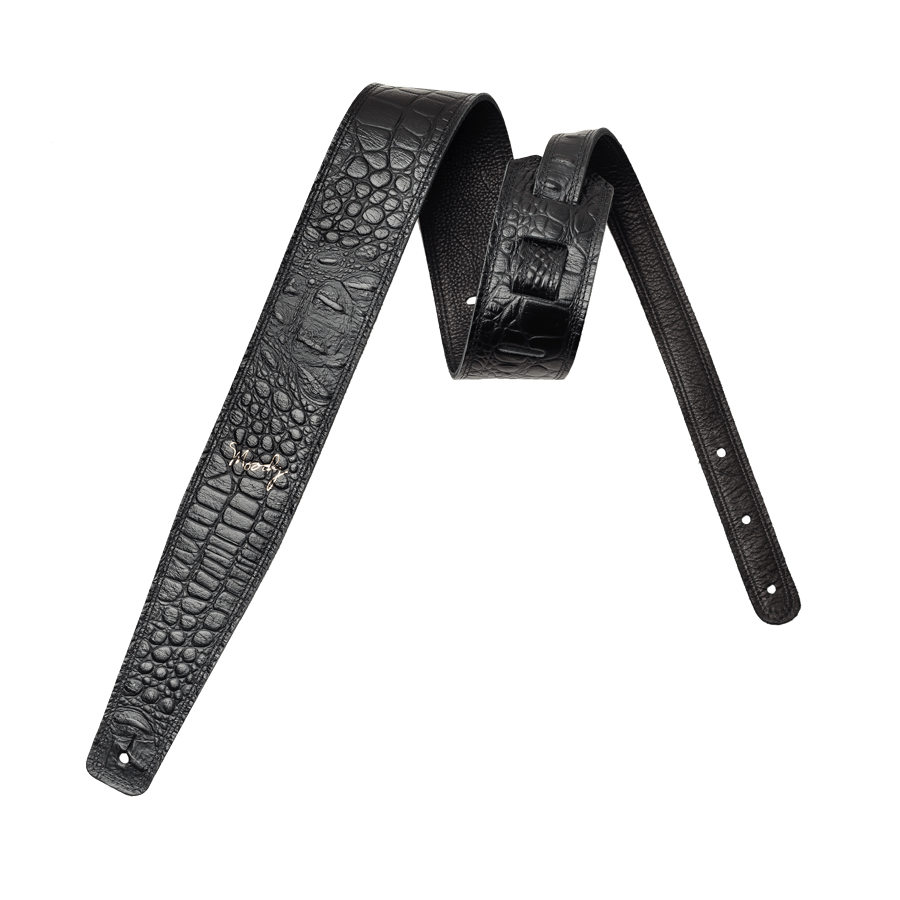 Brown Faux Gator Leather Backed Guitar Strap. 2.5" Thick Moody Leather