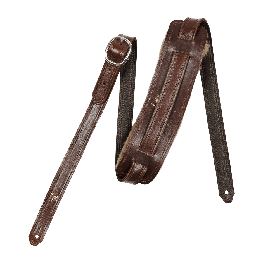 1" Sheepskin Brown Leather Guitar Strap with Matching Tail Piece