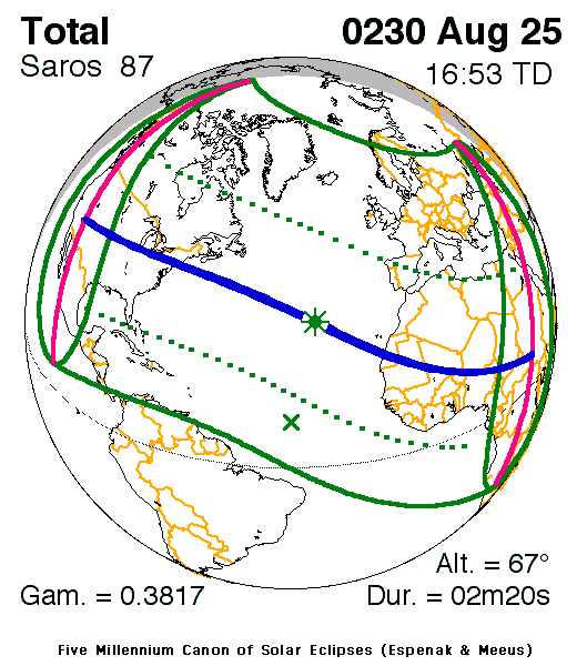 Total Solar Eclipse of 25 Aug, 0230 AD